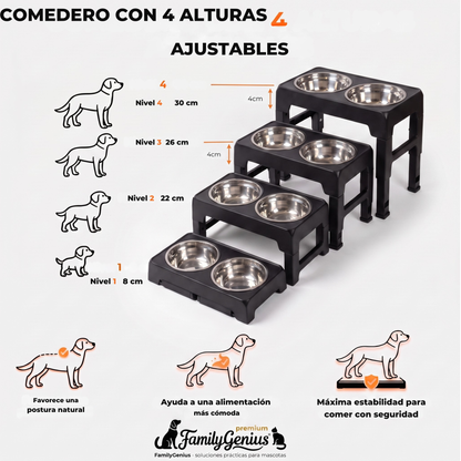 Comedero elevado ajustable para perros