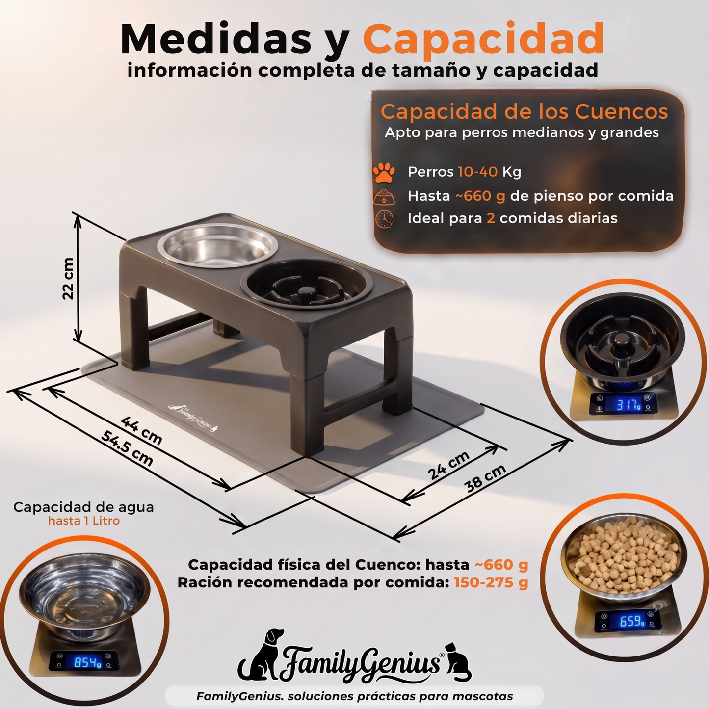 Comedero elevado ajustable para perros