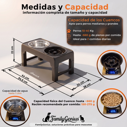 Comedero elevado ajustable para perros