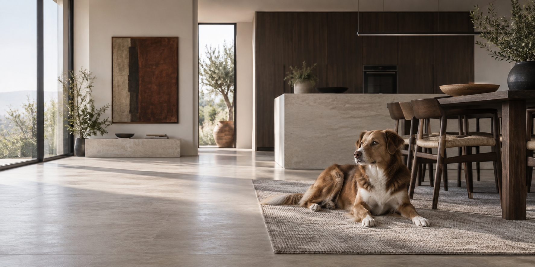Perro descansando en un interior contemporáneo