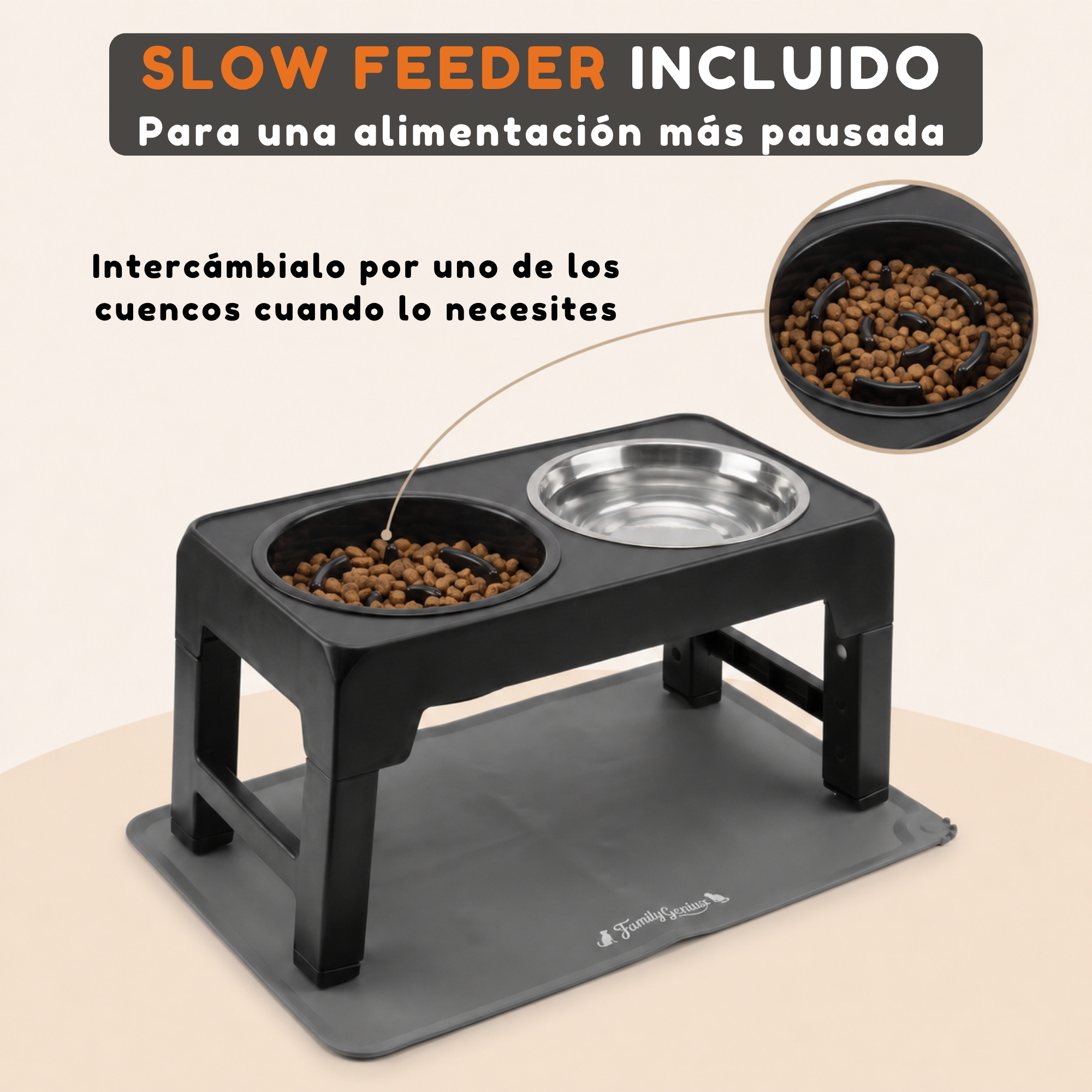 Bol slow feeder incluido para una alimentación más pausada