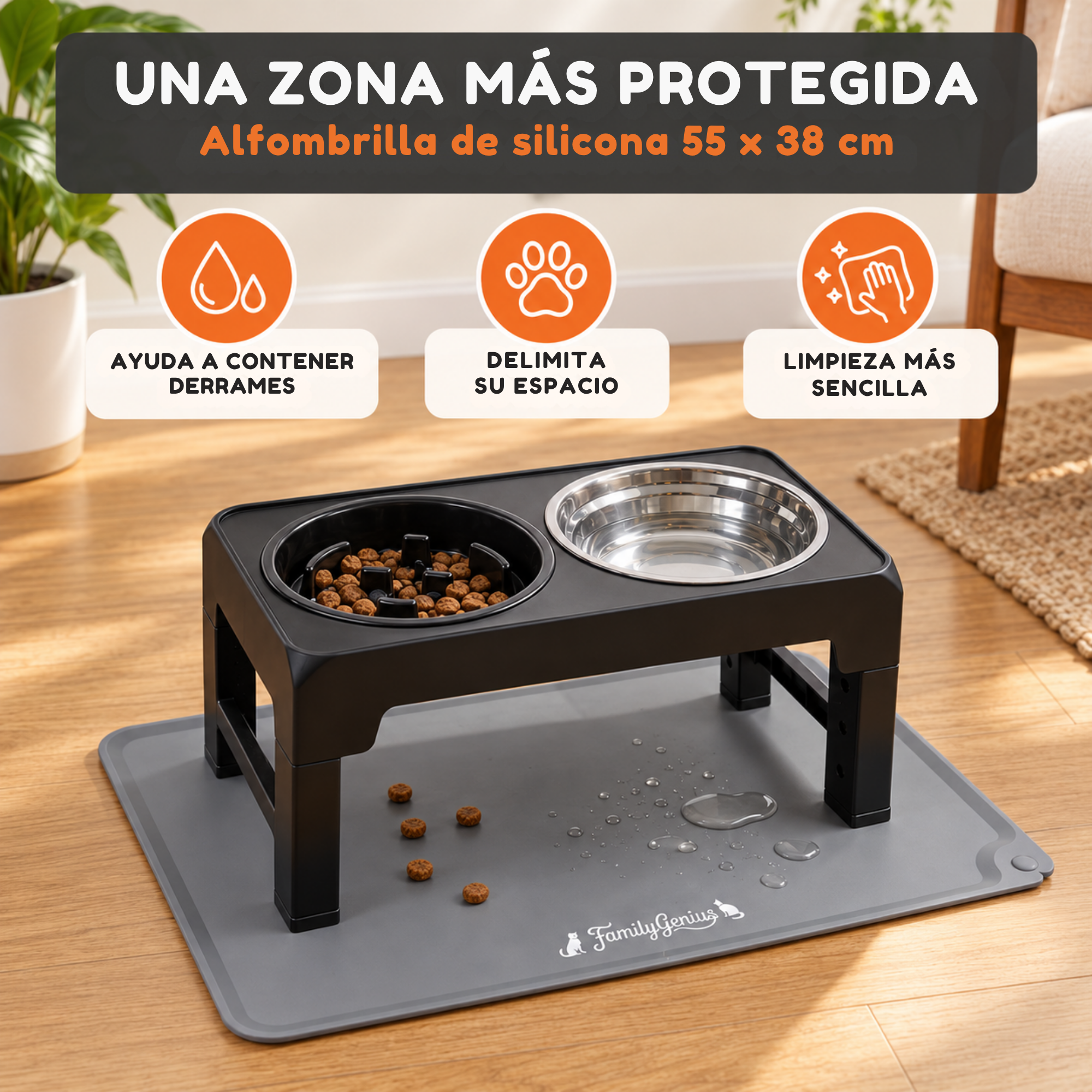 Alfombrilla de silicona para una zona de alimentación más protegida